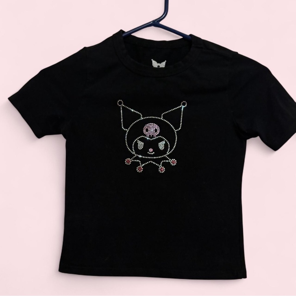Hot Topic Black Kids Tee with Rhinestone Character Graphic